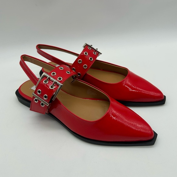 Steve Madden Smokee Red Slingback Flats | Silver Buckle Detail Sz 8.5 Vegan NIB - Picture 4 of 12